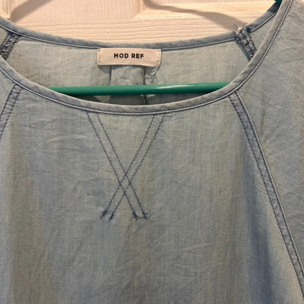 Mod Ref Women's Light‎ Blue Tencel Casual Short Sleeve Mini Dress Large Pockets